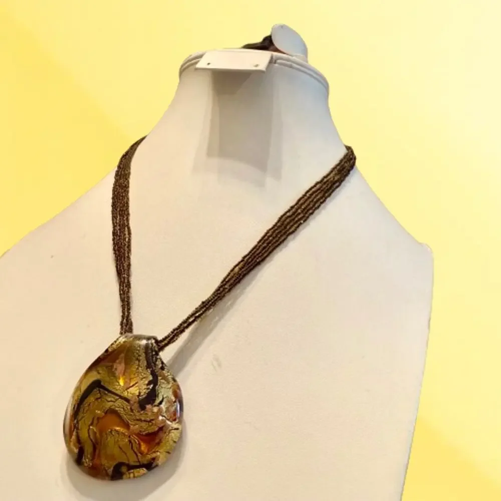 🎉HP!🎉Authentic Murano Stamped Gold Black Amber Glass Pendant - Picture 8 of 8